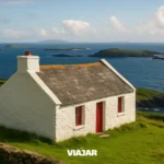 Casa tradicional en isla remota de Irlanda frente al Atlántico