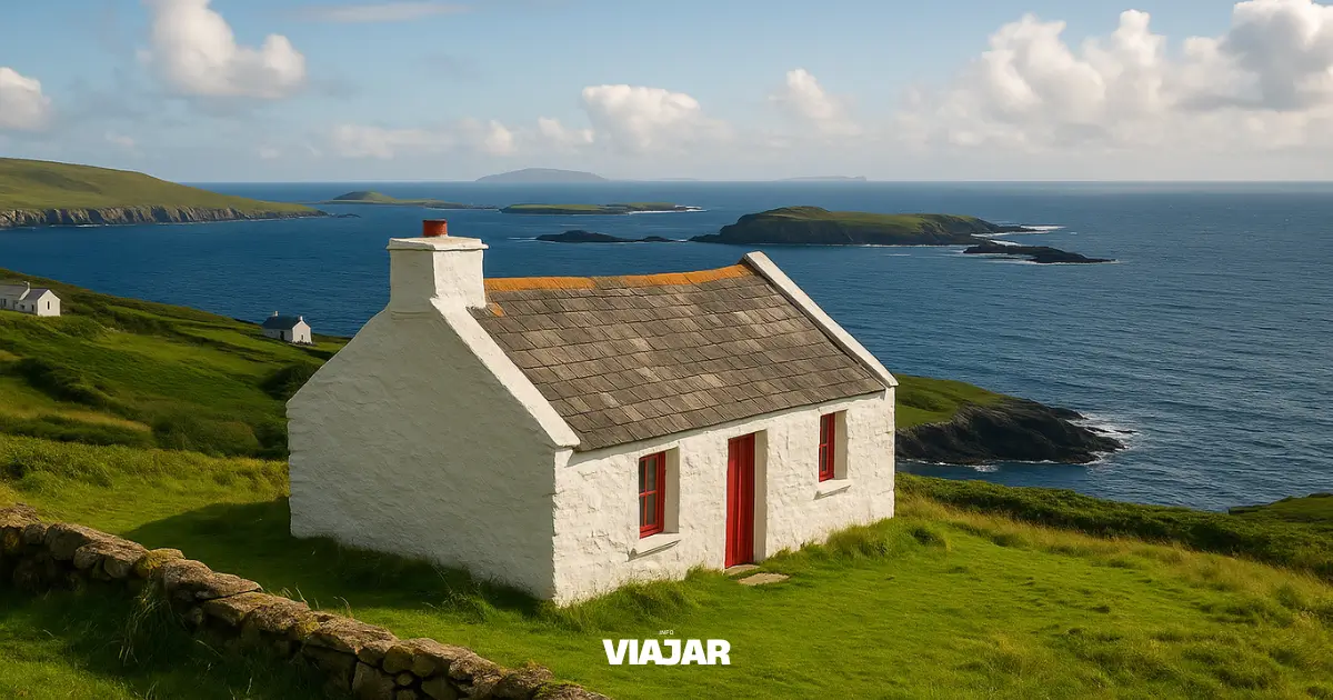 Casa tradicional en isla remota de Irlanda frente al Atlántico